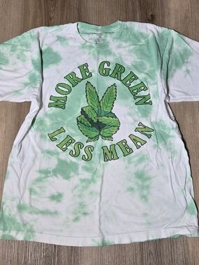 EARTHBOUND White & Mint Green Tie-Dye "More Green Less Mean" Tee